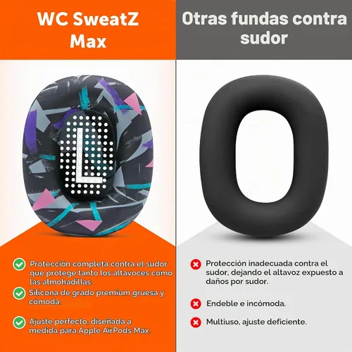 Vista 4 de WC SweatZ Max - Fundas protectoras patentadas para almohadillas de Airpods Max fabricadas por Wicked Cushions Resistente al sudor y fácilmente