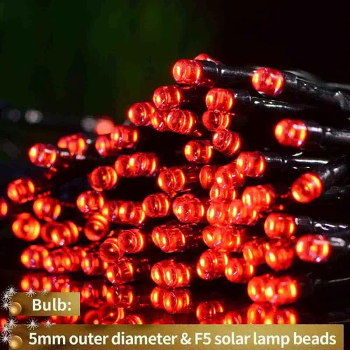 Vista 2 de Guirnalda de luces solares para exteriores, impermeables, 33 pies, 100 luces LED solares, 8 modos, luces solares de Navidad para patio, árbol