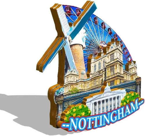 Vista 2 de Imán de Nottingham del Reino Unido para nevera, monumentos de madera 3D, recuerdos coleccionables, decoración hecha a mano -264
