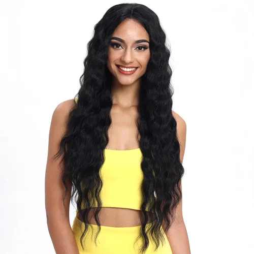 Vista 16 de Joedir - Peluca de 30 pulgadas de largo con encaje frontal, cabello ondulado profundo, parte superior, cabello natural superior con abuelitos