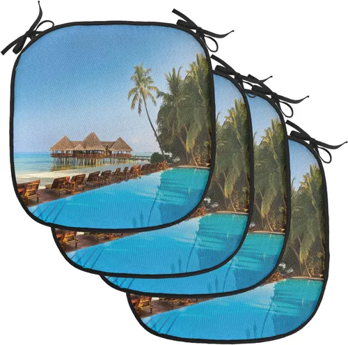 Vista 8 de Lunarable Cojín para silla costera, diván del desierto, descanso solitario, vacaciones, tropical, resort playa, ocio, asiento acolchado para cocina