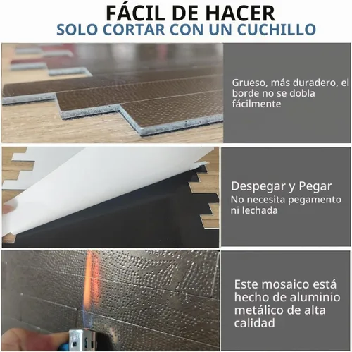 Vista 4 de 10 hojas de azulejos despegar y pegar para salpicadero de cocina, azulejos de mosaico autoadhesivos, para pegar en tocadores de baño, decoración