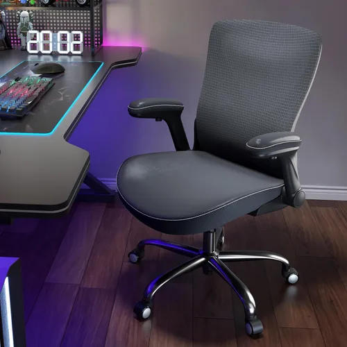 Vista 9 de Ergalithic Silla de oficina ergonómica para casa y escritorio - Silla de computadora en forma de X de malla con cuero de PU y soporte lumbar