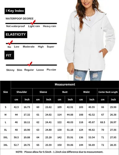 Vista 6 de Avoogue Chaqueta impermeable para mujer, ligera, transpirable, con capucha, rompevientos activos con bolsillo