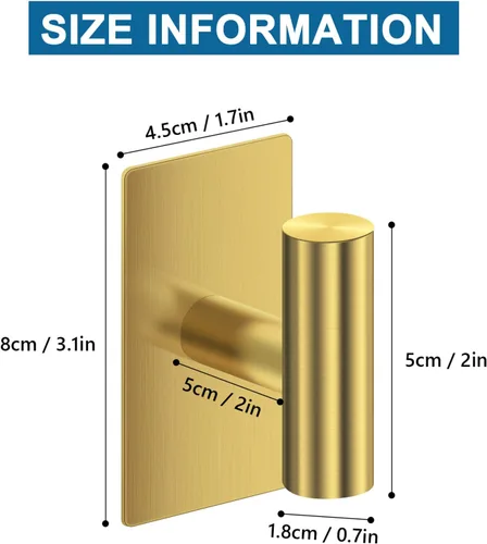 Vista 3 de Ganchos dorados de acero inoxidable para montaje en pared, paquete de 2 ganchos resistentes para colgar abrigos, toallas, batas, ropa, cocina y baño
