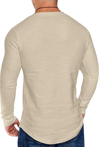 Vista 4 de COOFANDY Paquete de 2 camisetas de manga larga con cuello en V para hombre, ajuste atlético