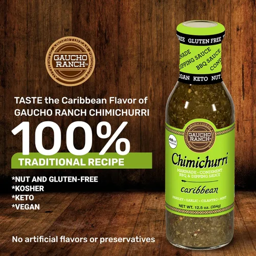 Vista 6 de Gaucho Ranch Salsa de carne caribeña Adobo gourmet de Chimichurri con perejil, ajo, cilantro y menta Vegana, sin gluten, keto, sin conservantes
