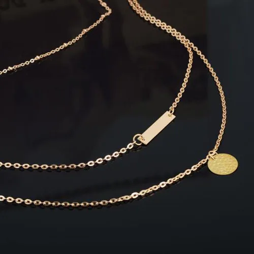 Vista 4 de Gargantilla larga en capas de oro con barra de aleación para mujer, Metal, No es una piedra preciosa