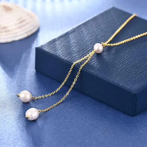 Vista 6 de Collares de perlas de oro de 14 quilates para mujer, exquisitos collares de perlas cultivadas a mano, collares de perlas simples para regalos