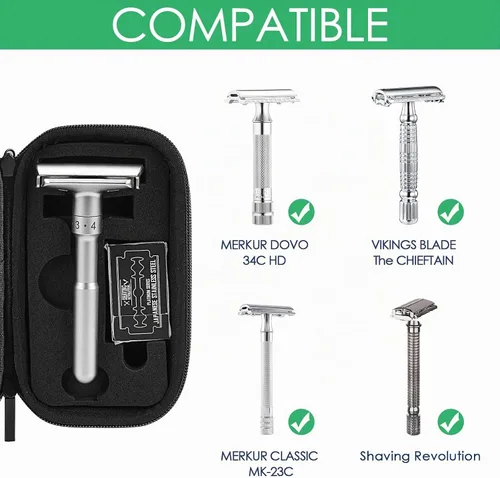 Vista 2 de Linkidea Estuche de viaje duradero para afeitar, caja de almacenamiento para cuchillas de afeitar de mango corto y largo y accesorios, compatible