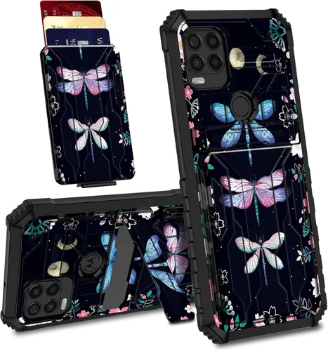 Vista 23 de Funda para Motorola Moto G Stylus 5G con ranura desmontable para tarjetero, soporte de doble capa, resistente a prueba de golpes, funda oculta
