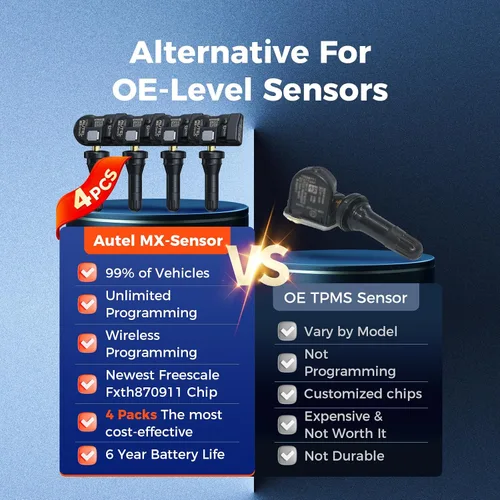 Vista 7 de Autel TPMS - Juego de 4 sensores MX-Sensor 2 en 1, 315 MHz+433 MHz, vástago de goma universal programado por TS408 TS508 WF TS601 TS608 MK808TS