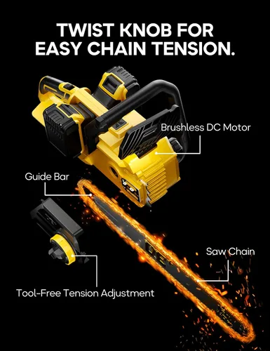 Vista 7 de DeForce Motosierra Eléctrica Inalámbrica de 16" 40V, para Baterías DeWalt 20V Max, Motosierra a Batería sin Escobillas, con Engrasador Automático