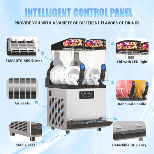 Vista 5 de Máquina comercial de granizado - 1000 W 30L Tanques Máquina comercial para hacer granizados Máquina de Margarita de acero inoxidable 110 V 304