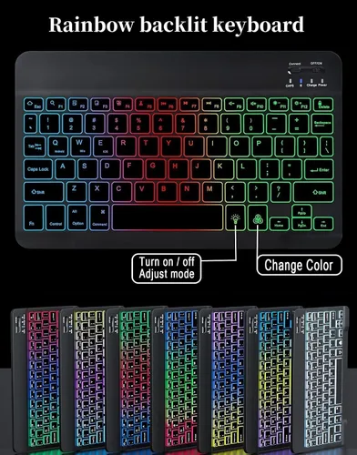 Vista 3 de Funda con teclado retroiluminado arcoíris para Galaxy Tab S6 Lite de 10.4 pulgadas con mouse y 7 colores RGB retroiluminación colorida teclado