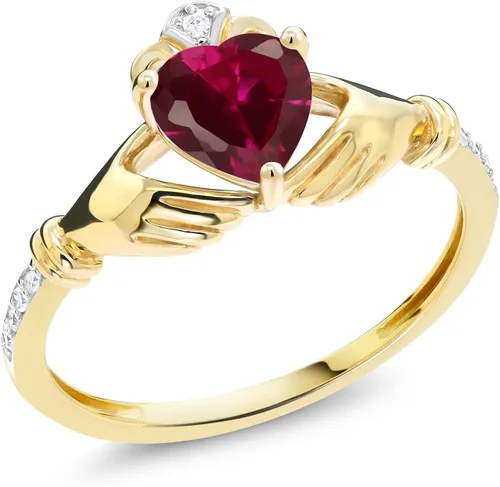 Vista 90 de Gem Stone King Anillo de compromiso claddagh celta irlandés de oro amarillo de 10 quilates con piedra preciosa en forma de corazón de 0.236 in