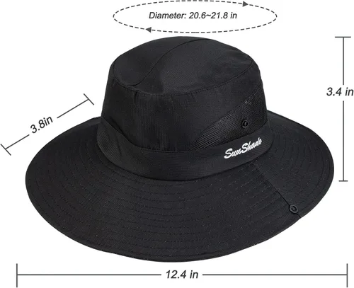 Vista 52 de Sombrero de pesca de playa de ala ancha para mujer, con protección UV, plegable, con agujero para cola de caballo