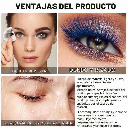 Vista 4 de Máscara de pestañas de color azul, morado y verde, para dar volumen, levantar y alargar, de larga duración, resistente al agua para pestañas