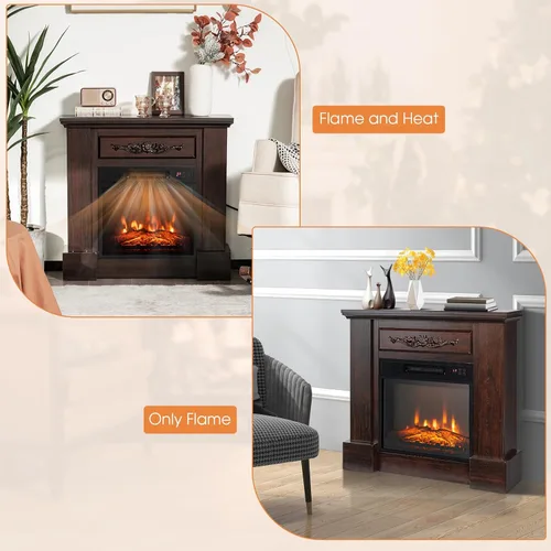 Vista 6 de Tangkula Chimenea eléctrica de 1400 W de 32 pulgadas con chimenea, calentador independiente con efecto de llama 3D, control remoto, termostato