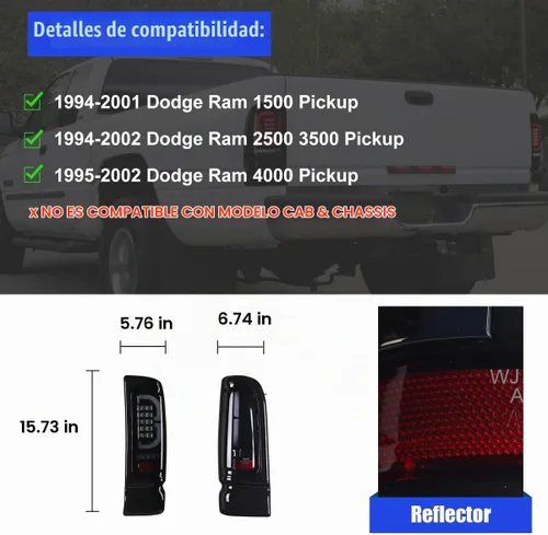 Vista 3 de Nixon Offroad Conjunto de luces traseras LED para Dodge Ram 1500 1994-2001