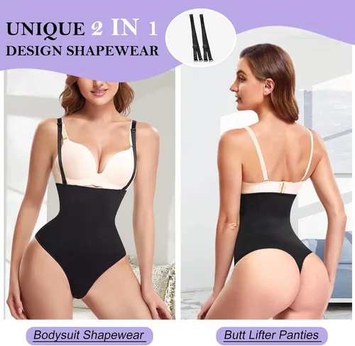 Vista 2 de Gotoly Tanga para mujer, entrenador de cintura, control de abdomen, cintura alta, levantamiento de glúteos, faja moldeadora para mujer