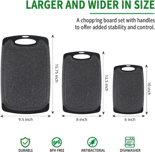 Vista 2 de Pak Juego de tablas de cortar, tabla de cortar, tablas de cortar de plástico para cocina, aptas para lavavajillas, sin BPA, grande, tabla de cortar