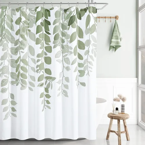 Vista 14 de BOODII Cortinas de ducha negras de 36 x 72 pulgadas, cortina de ducha de eucalipto de primavera para baño, cortina de baño con textura de flameado