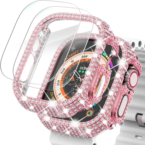 Vista 57 de Surace - Carcasa de 1.49 pulgadas compatible con Apple Watch con protector de pantalla, caja protectora general con diseño de diamantes brillantes