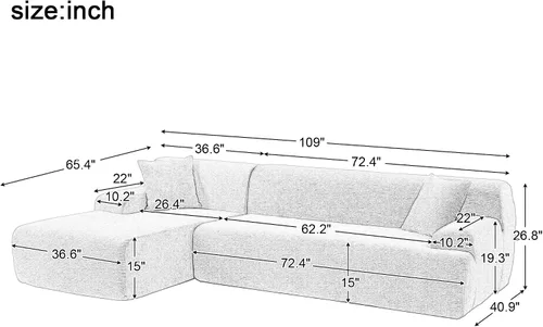 Vista 2 de Sofá combinado de 2 piezas, moderno sofá modular grande en forma de L, juego de sofá diván de tela de felpilla para sala de estar, dormitorio