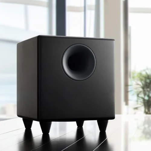 Vista 4 de Audioengine S8 Bocina para sonidos graves, de 8 pulgadas, con conexión a corriente eléctrica, color blanco. Negro