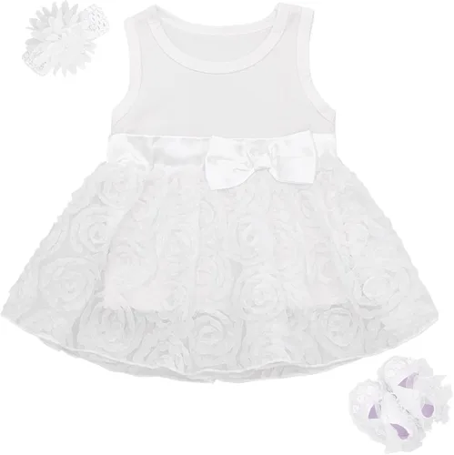 Vista 9 de Niyage Conjunto de ropa para bebé niña con flores, enterito con tutú, bodysuit para fiesta Vestido floral-negro