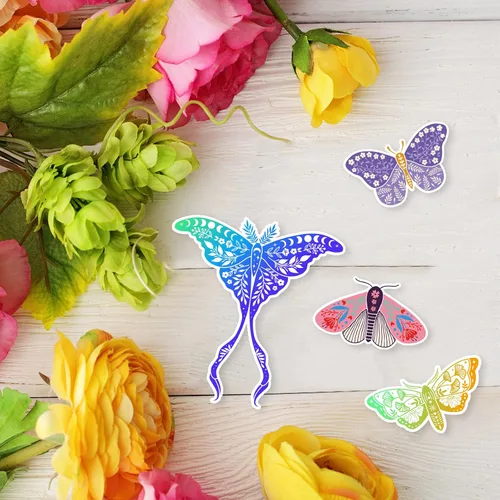 Vista 4 de GLOBLELAND Sellos transparentes con diseño de mariposa y polilla y flores, fondo de sentimiento de mariposa, sello transparente de silicona, sellos