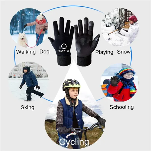 Vista 7 de FINGER TEN Guantes de invierno para pantalla táctil para niños y niñas, guantes térmicos para clima frío, guantes ligeros y cálidos para pantalla