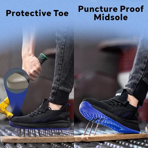 Vista 2 de SPIEZ Zapatos de seguridad unisex con puntera compuesta, a prueba de pinchazos, transpirables, zapatos de trabajo para hombres y mujeres, tenis