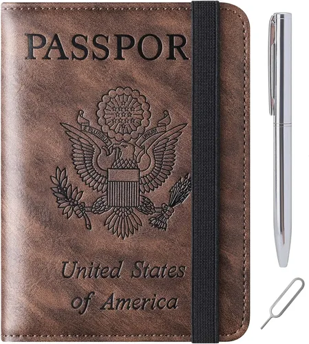 Vista 19 de LOHASLIFE Soporte para pasaporte para viajes, cartera con bloqueo RFID para 116#Negro