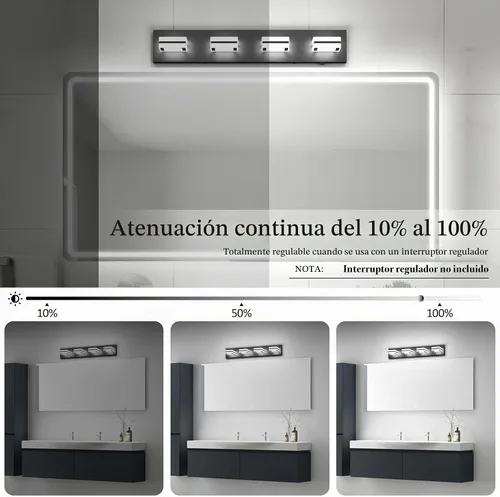 Vista 3 de Ralbay - Luces de tocador de baño de 5 temperaturas de color ajustables, negras, 4 luces, acrílicas, modernas, LED, mate, accesorios de iluminación
