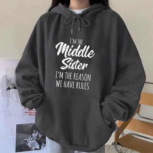 Vista 2 de Shiyingl Women's Pullover I'm The Youngest Sister Rules Don't Apply To Me Letter Print Soft Comfy Hoodies Oversized Sweater
