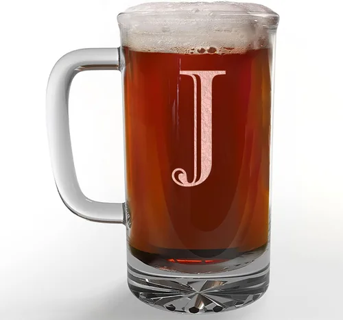 Vista 45 de Taza de cerveza de vidrio con monograma grabado de 16 onzas (letra A), regalos de cerveza personalizados de la A a la Z para hombres, Día del Padre
