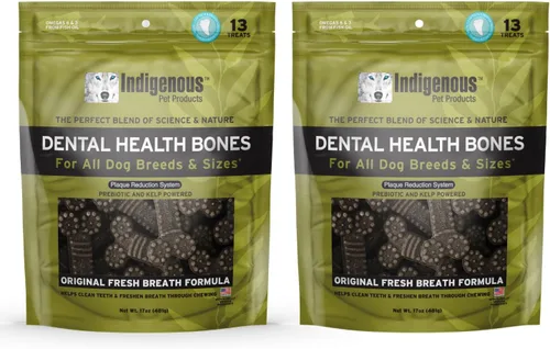 Vista 14 de Indigenous Pet Dental Health Bones Regular – Colágeno de res (17 onzas) Masticables para perros sin granos con prebióticos y omegas Refresca