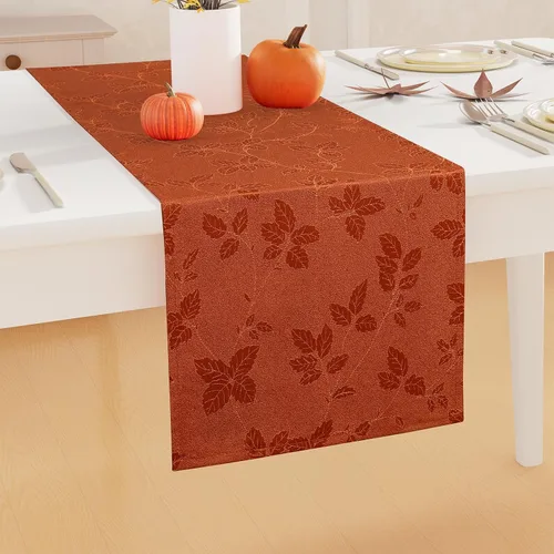 Vista 9 de Moosfor Camino de mesa rectangular de Acción de Gracias de 13 x 72 pulgadas, mantel jacquard impermeable de otoño con calabaza, hongos, manteles