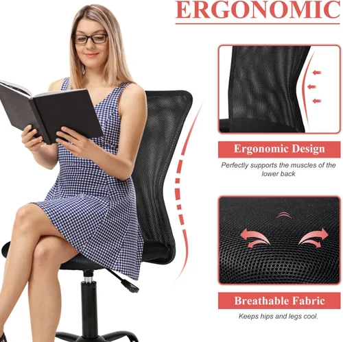 Vista 3 de Silla de oficina en casa, silla ergonómica de escritorio con respaldo medio, silla de computadora moderna de altura ajustable, silla giratoria