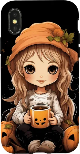Vista 5 de Chibi Girl Anime Kawaii Pumpkin Spice Latte Fall Halloween Case for iPhone 16