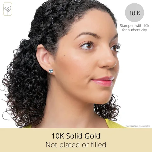 Vista 2 de Aretes cuadrados de oro blanco de 10 quilates de 0.276 in con piedra natal de corte princesa para mujer MAX + STONE