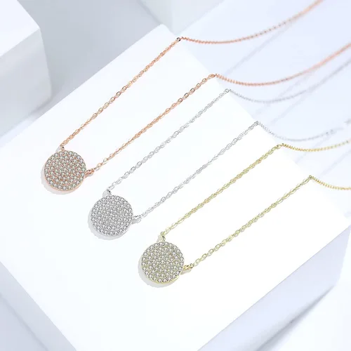 Vista 6 de 925 Sterling Silver Cubic Zirconia Pave Disc Round Pendant Necklace 18 inch