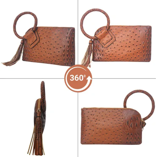 Vista 4 de NGIL Mini bolso de pulsera de piel sintética para mujer con borla de flecos, cartera de pulsera para mujer