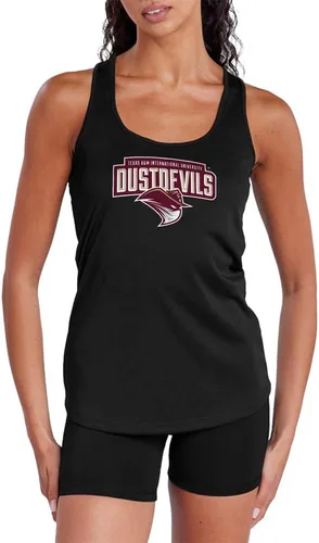 Vista 413 de Camiseta deportiva sin mangas oficial de NCAA Collegiate para mujer, con espalda cruzada, colección con logotipo primario
