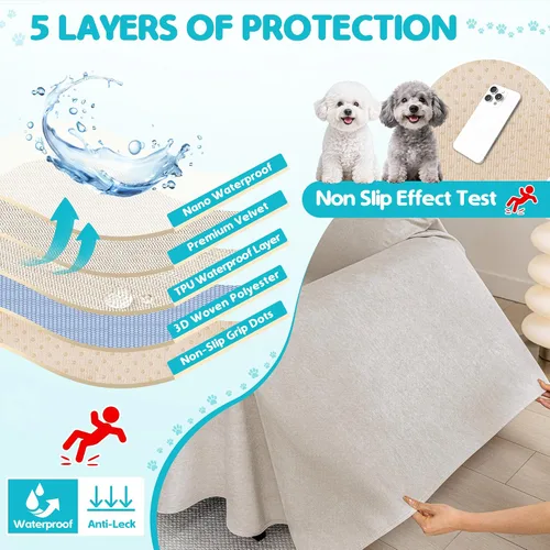 Vista 8 de Loiion Funda impermeable para sofá de perro 100% de doble cara - antideslizante, a prueba de fugas, protectores de sofá para mascotas para Almendra
