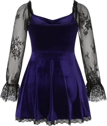 Vista 6 de Vestido gótico de Lolita punk para mujer, de terciopelo, manga larga, estilo grunge, vintage, drapeado, entallado, cóctel, club, fiesta, punk