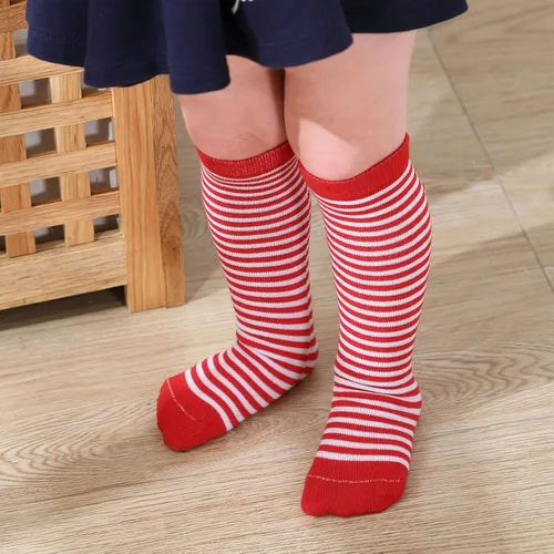 Vista 3 de Zando Calcetines deportivos de algodón con tres rayas para niños y niñas, uniforme de tubo, lindo tubo hasta la rodilla