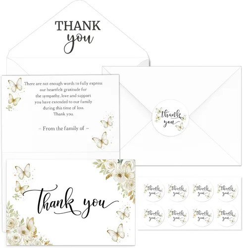 Vista 17 de Fumete Juego de 50 tarjetas de agradecimiento funerarias con sobres y calcomanías, tarjetas de agradecimiento de condolencias con mensaje